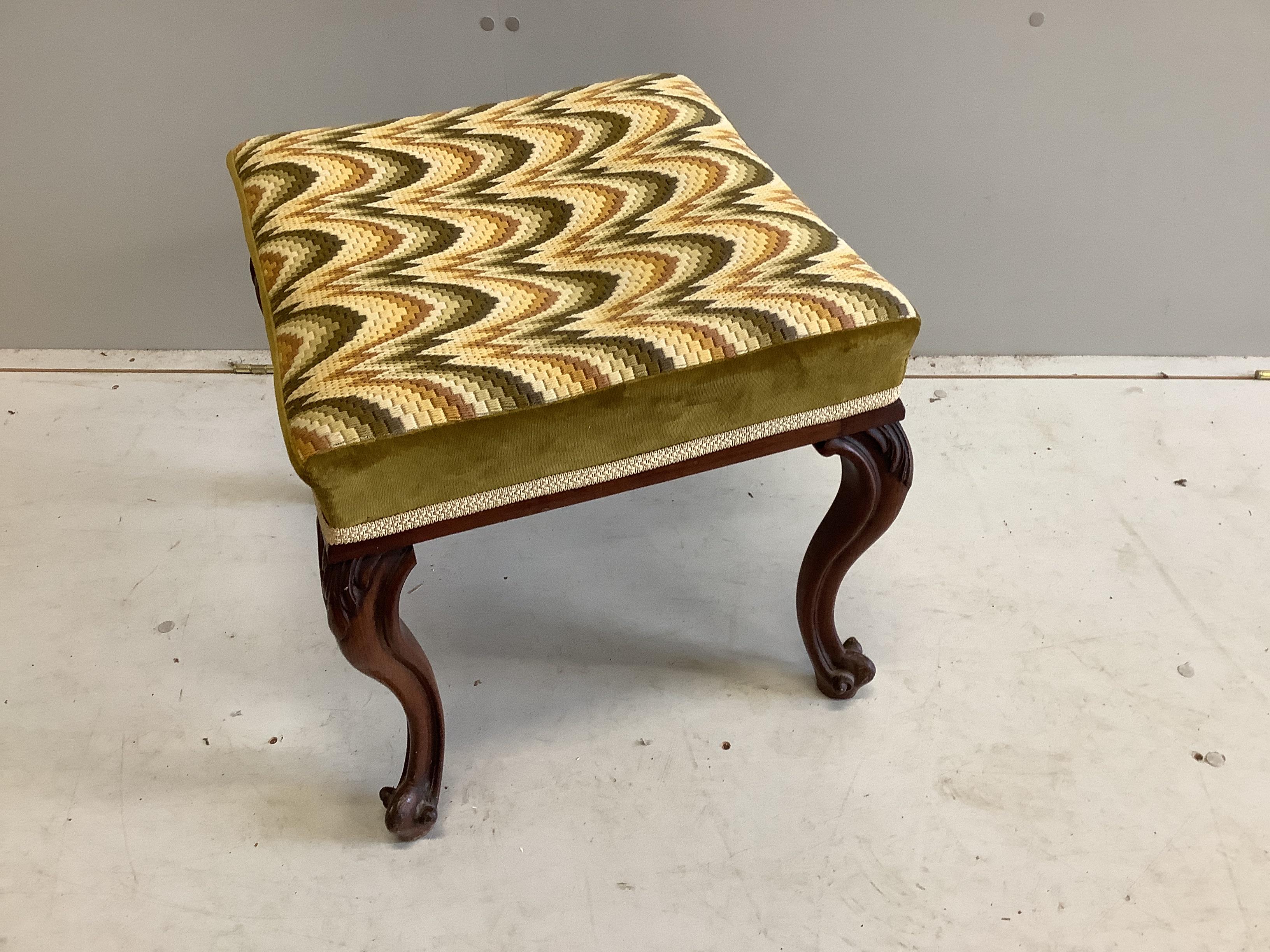 A Victorian rosewood dressing stool, width 47cm, depth 51cm, height 45cm